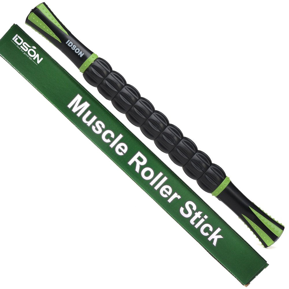 Idson Muscle Roller Stick for Athletes- Body Massage Sticks Tools Massager for Relief Muscle SorenessCramping and TightnessHelp Legs and Back RecoveryBlack Green