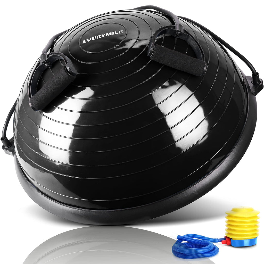 EVERYMILE Half Ball Balance Trainer Stability Yoga Exercise Ball with Resistance Bands & Pump for Home Gym Core Training Yoga Fitness Ab Strength Workouts 23 inch Anti-Skid Surface