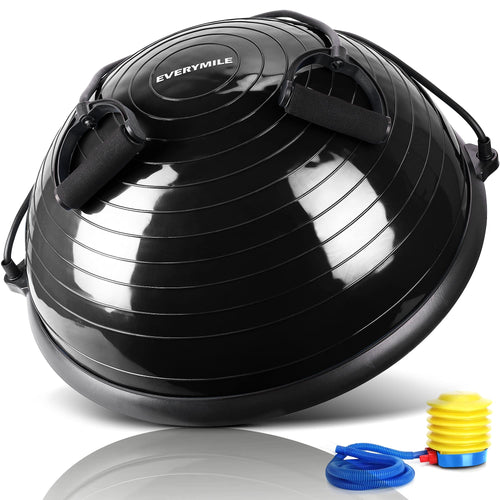 EVERYMILE Half Ball Balance Trainer Stability Yoga Exercise Ball with Resistance Bands & Pump for Home Gym Core Training Yoga Fitness Ab Strength Workouts 23 inch Anti-Skid Surface